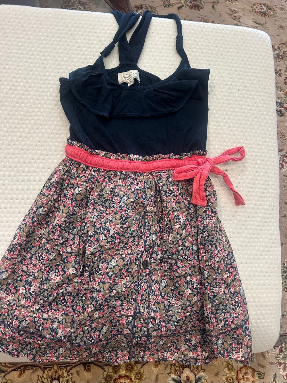 Abercrombie & Fitch Navy and Pink Floral Sundress with Tie-M